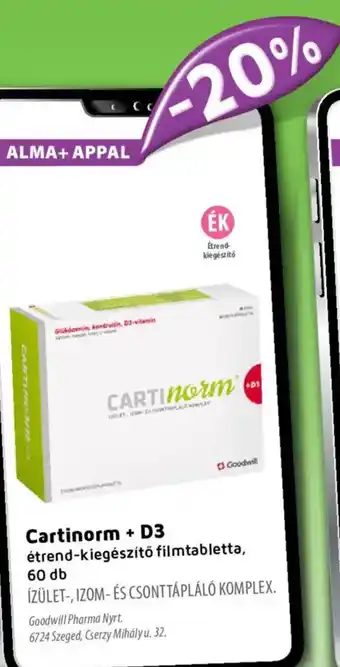 Alma Gyógyszertárak Cartinorm + D3 étrend-kiegészítő filmtabletta ajánlat