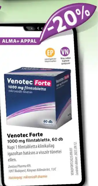 Alma Gyógyszertárak Venotec Forte filmtabletta ajánlat