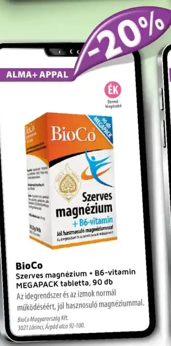 Alma Gyógyszertárak BioCo Szerves magnézium + B6-vitamin tabletta ajánlat