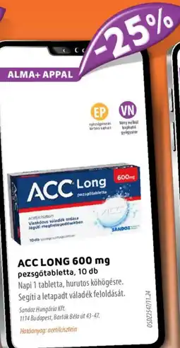 Alma Gyógyszertárak ACC LONG pezsgőtabletta ajánlat