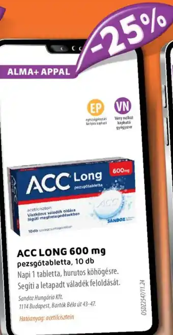 Alma Gyógyszertárak ACC LONG pezsgőtabletta ajánlat
