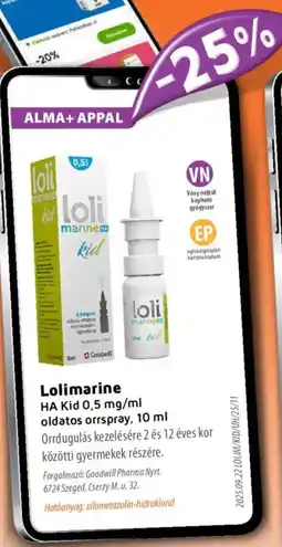 Alma Gyógyszertárak Lolimarine HA Kid oldatos orrspray ajánlat