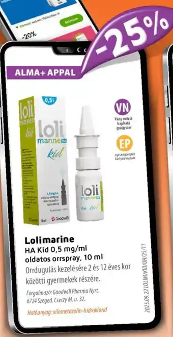 Alma Gyógyszertárak Lolimarine HA Kid oldatos orrspray ajánlat
