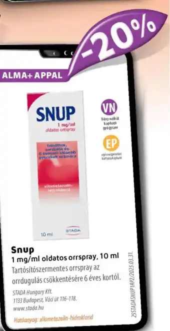 Alma Gyógyszertárak Snup oldatos orrspray ajánlat