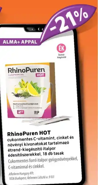 Alma Gyógyszertárak RhinoPuren HOT édesítőszerekkel ajánlat