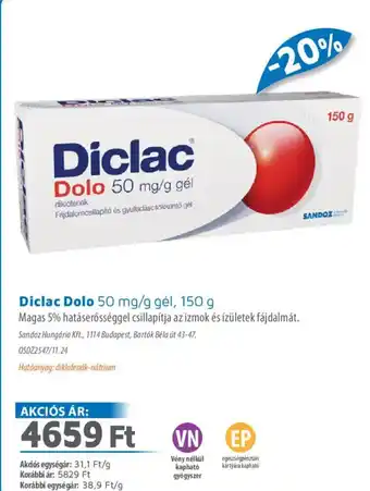 Alma Gyógyszertárak Diclac Dolo gél ajánlat