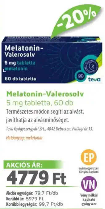 Alma Gyógyszertárak Melatonin-Valerosolv tabletta ajánlat