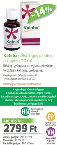 Alma Gyógyszertárak Kaloba belsőleges oldatos cseppek ajánlat
