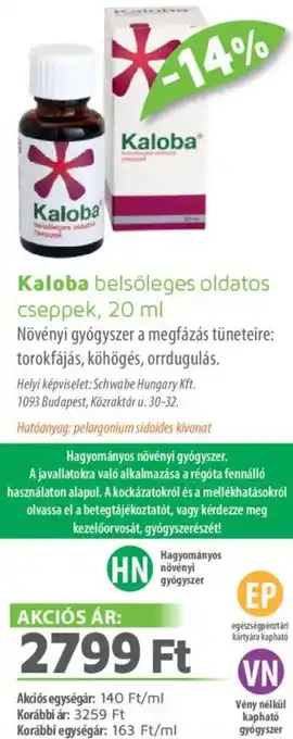 Alma Gyógyszertárak Kaloba belsőleges oldatos cseppek ajánlat