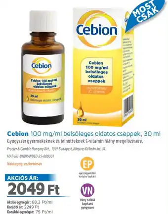 Alma Gyógyszertárak Cebion belsöleges oldatos cseppek ajánlat