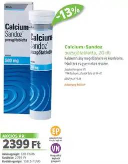 Alma Gyógyszertárak Calcium-Sandoz pezsgőtabletta ajánlat
