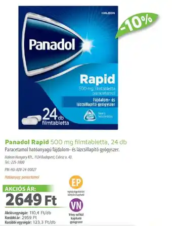 Alma Gyógyszertárak Panadol Rapid filmtabletta ajánlat