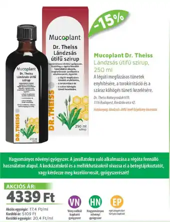 Alma Gyógyszertárak Mucoplant Dr. Theiss Lándzsás útifű szirup ajánlat