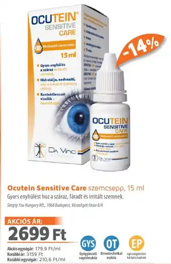 Alma Gyógyszertárak Ocutein Sensitive Care szemcsepp ajánlat