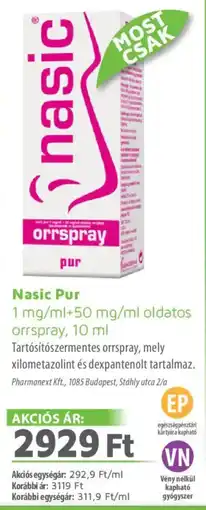 Alma Gyógyszertárak Nasic Pur oldatos orrspray ajánlat