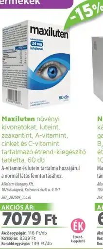 Alma Gyógyszertárak Maxiluten tabletta ajánlat