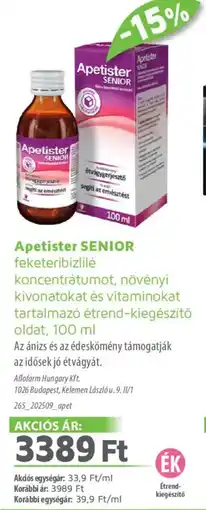 Alma Gyógyszertárak Apetister SENIOR oldat ajánlat
