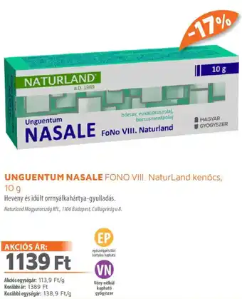 Alma Gyógyszertárak UNGUENTUM NASALE FONO VIII. NaturLand kenőcs, ajánlat