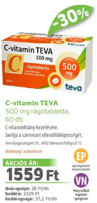 Alma Gyógyszertárak C-vitamin TEVA 500 mg rágótabletta ajánlat