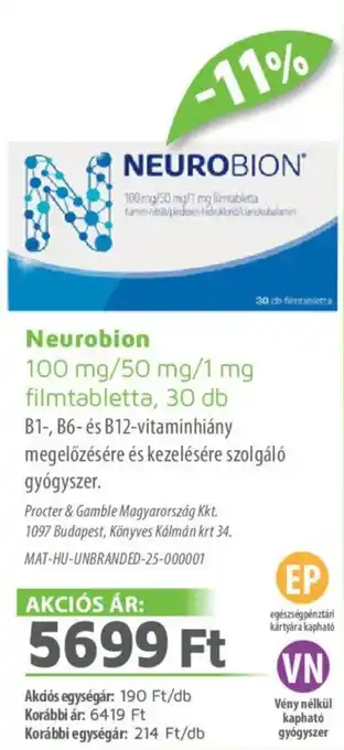 Alma Gyógyszertárak Neurobion filmtabletta ajánlat