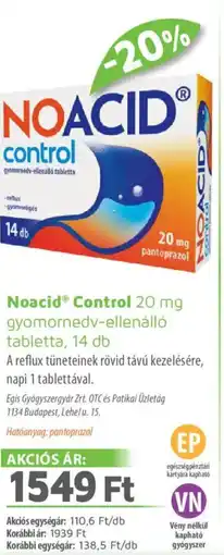 Alma Gyógyszertárak Noacid Control tabletta ajánlat