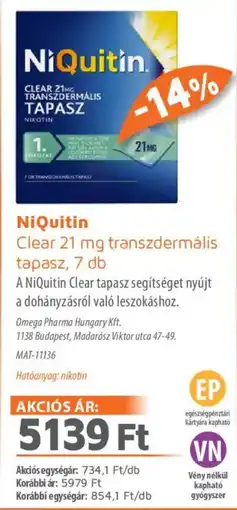 Alma Gyógyszertárak NiQuitin Clear transzdermális tapasz ajánlat