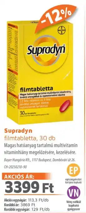Alma Gyógyszertárak Supradyn filmtabletta ajánlat