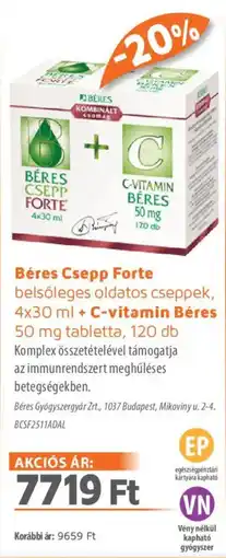 Alma Gyógyszertárak Béres Csepp Forte tabletta ajánlat