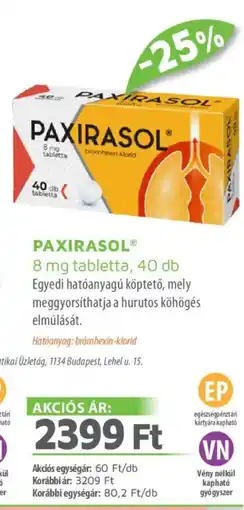 Alma Gyógyszertárak PAXIRASOL tabletta ajánlat
