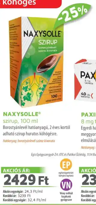 Alma Gyógyszertárak NAXYSOLLE szirup ajánlat