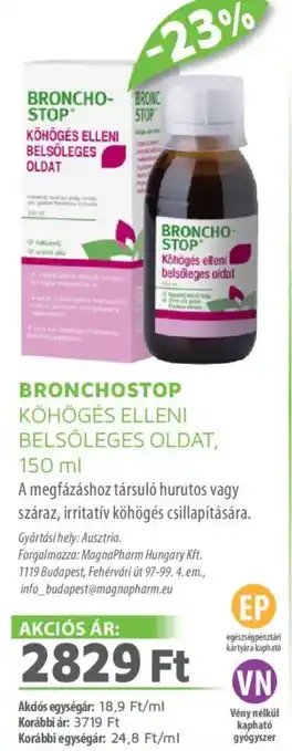 Alma Gyógyszertárak BRONCHOSTOP KÖHÖGÉS ELLENI BELSŐLEGES OLDAT ajánlat