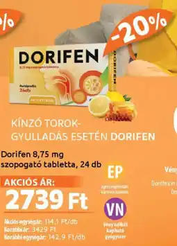 Alma Gyógyszertárak Dorifen szopogató tabletta ajánlat