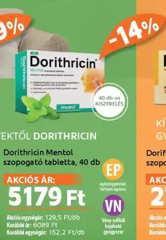 Alma Gyógyszertárak Dorithricin Mentol szopogató tabletta ajánlat