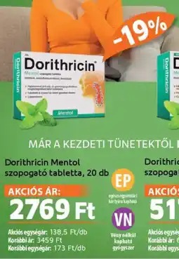 Alma Gyógyszertárak Dorithricin Mentol szopogató tabletta ajánlat