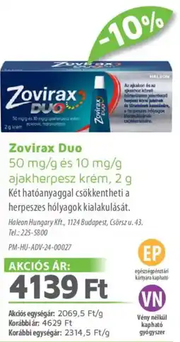 Alma Gyógyszertárak Zovirax Duo ajakherpesz krém ajánlat