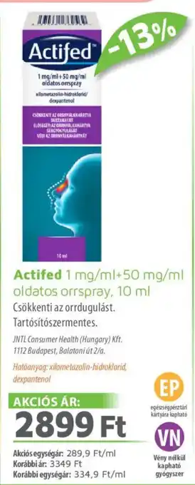 Alma Gyógyszertárak Actifed oldatos orrspray ajánlat