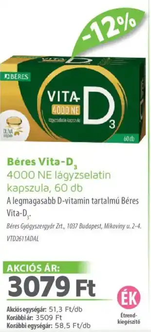 Alma Gyógyszertárak Béres Vita-D kapszula ajánlat