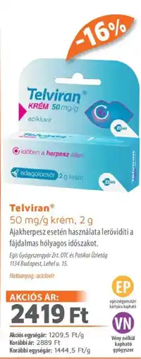 Alma Gyógyszertárak Telviran krém ajánlat