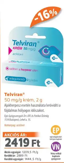 Alma Gyógyszertárak Telviran krém ajánlat