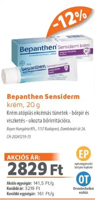 Alma Gyógyszertárak Bepanthen Sensiderm krém ajánlat