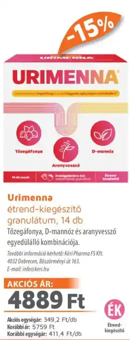 Alma Gyógyszertárak Urimenna étrend-kiegészítő granulátum ajánlat