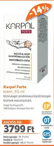 Alma Gyógyszertárak Karpal Forte krém ajánlat