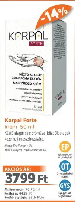 Alma Gyógyszertárak Karpal Forte krém ajánlat