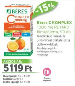 Alma Gyógyszertárak Béres C KOMPLEX 1000 mg RETARD filmtabletta ajánlat