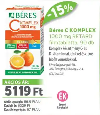 Alma Gyógyszertárak Béres C KOMPLEX 1000 mg RETARD filmtabletta ajánlat