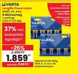 Interspar VARTA Longlife Power elem ajánlat