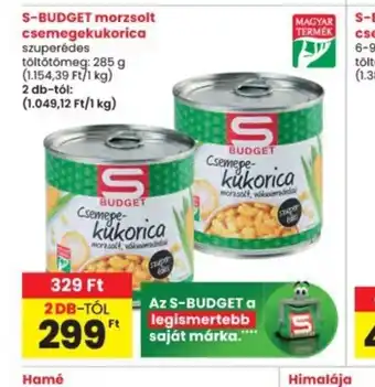 Interspar S-BUDGET morzsolt csemegekukorica ajánlat
