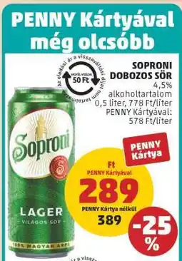PENNY Soproni Dobozos Sör ajánlat