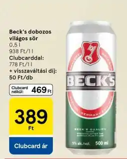 Tesco Beck's dobozos világos sör ajánlat