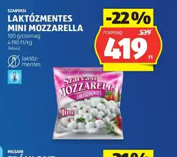 ALDI Szarvasi Laktzmentes Mini Mozzarella ajánlat